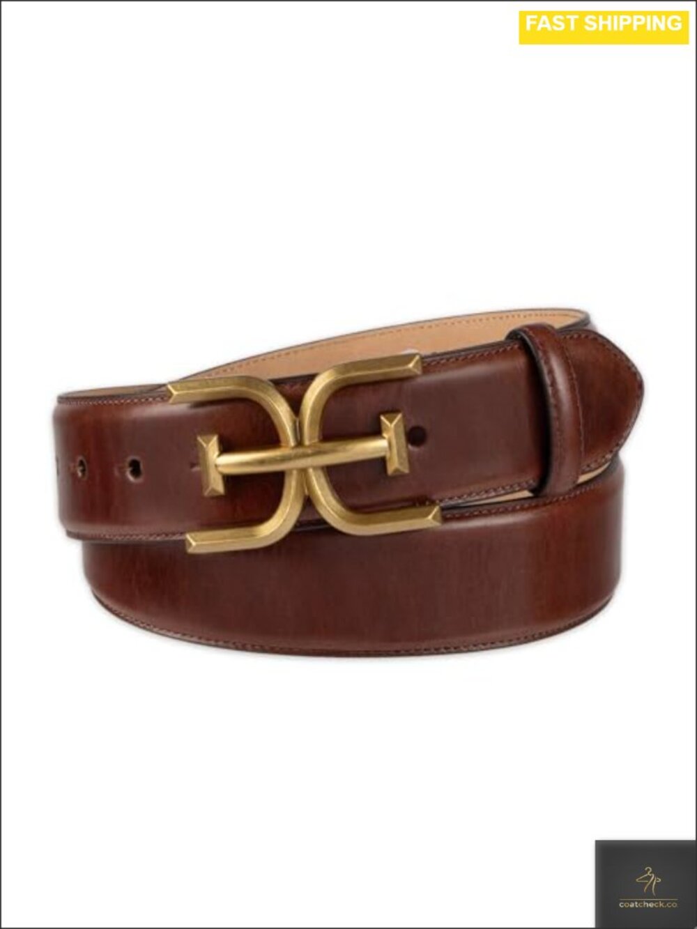 Double-E Logo Plaque Buckle Genuine Leather Belt for Jeans & Trousers
